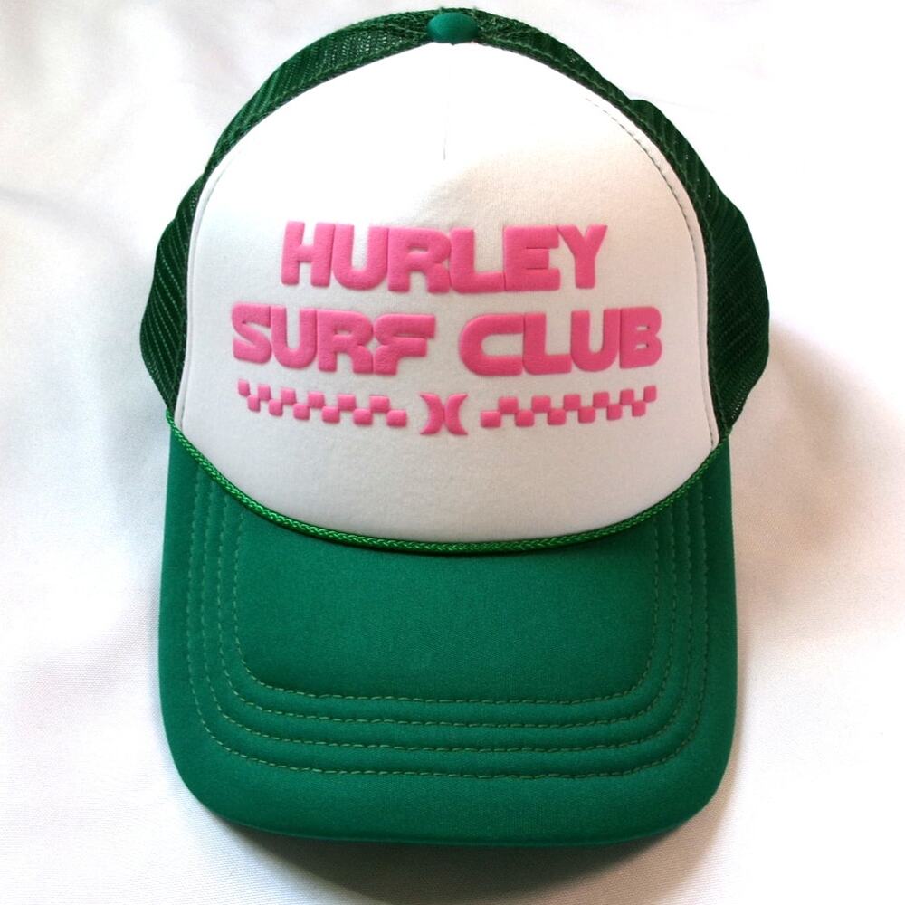 Hurley Surf Club Trucker Hat Green White Pink Snapback Mesh Cap OS